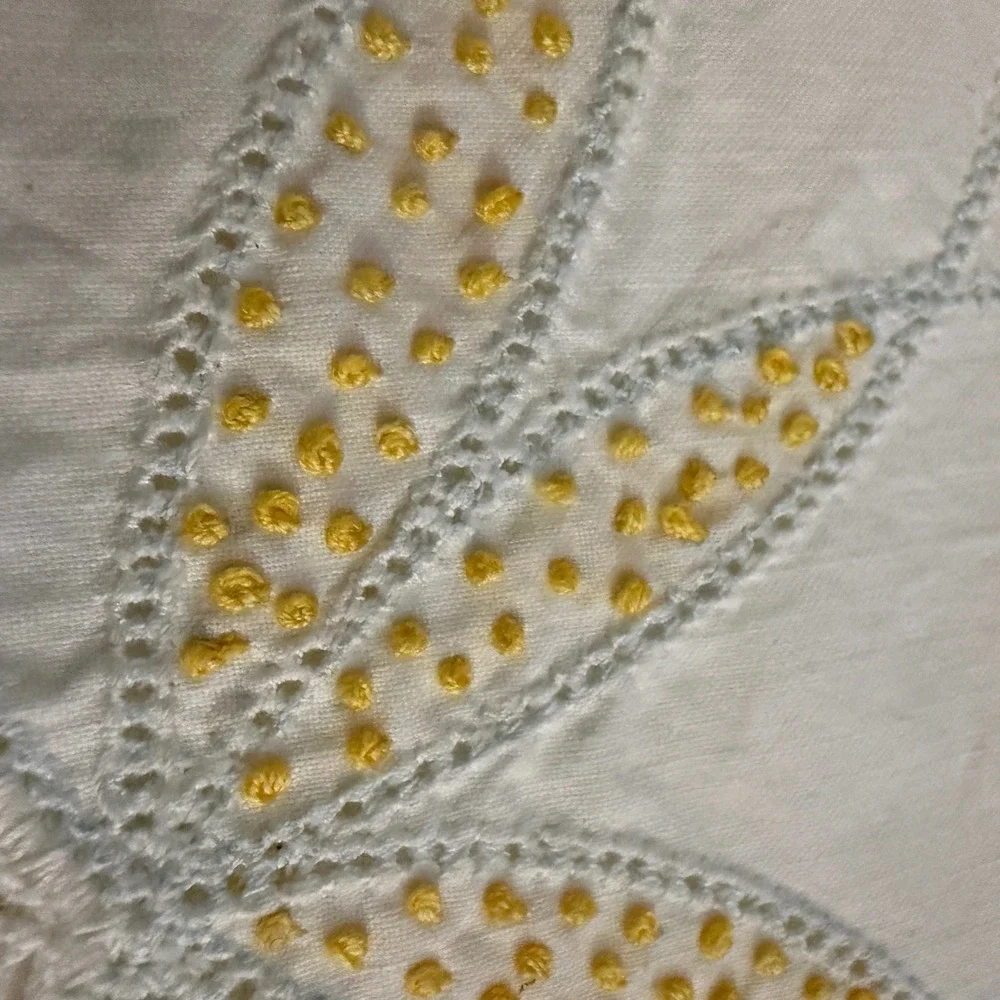 Vintage White Cotton Pillowcase Set 4 Hand Embroidered Lotus Flower Crochet Lace